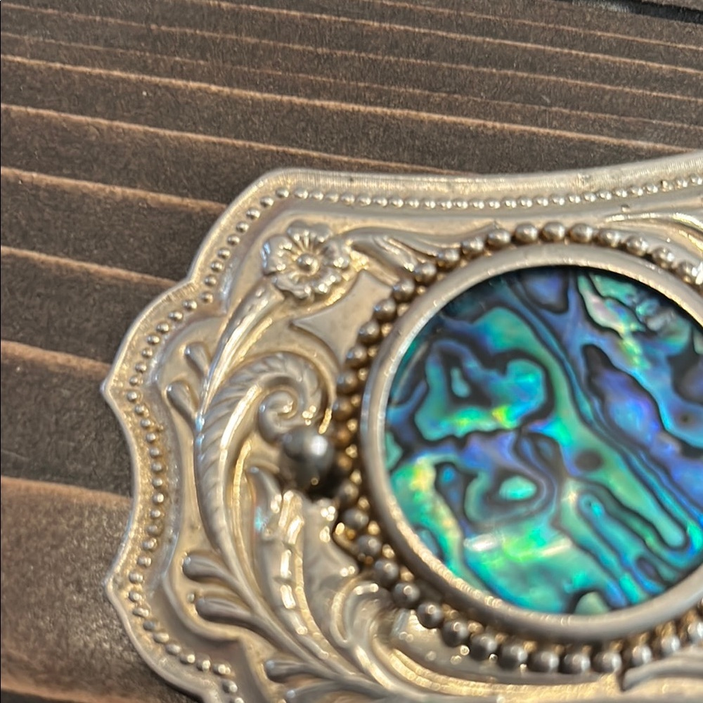 Vintage Belt Buckle Set with Abalone and Silver Tones - Picture 4 of 9